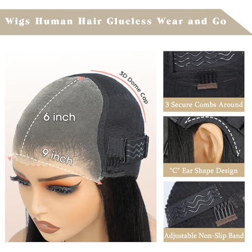 Trilumity Glueless Pre Cut 9X6 Body Wave Human Hair - Natural Black Hair Replacement Wig