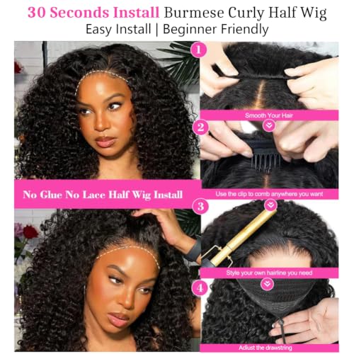 Trilumity Burmese Half For Curly Human Hair - Natural Black Hair Replacement Wig