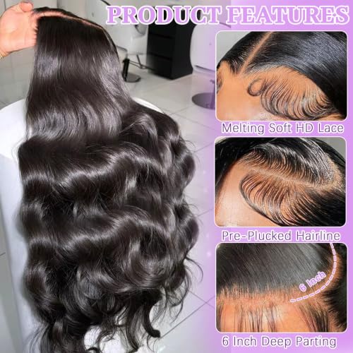 Trilumity 13X6 Front 200 Body Wave Human Hair - Natural Black Hair Replacement Wig