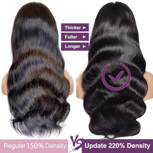 Trilumity 13X6 220 Density Front Body Wave 100% Human Hair - Natural Black Hair Replacement Wig