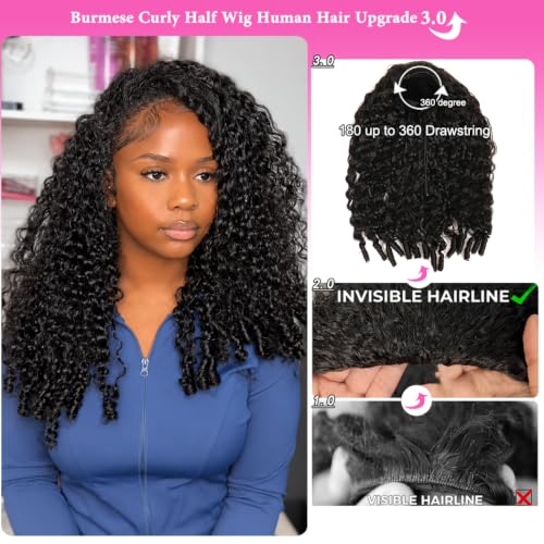 Trilumity Burmese Half Wear And Curly Human Hair - Natural Black Hair Replacement Wig