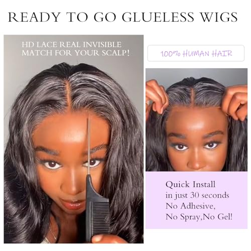 Trilumity 7X6 Glueless Pre Cut Body Wave Human Hair - Natural Color Hair Replacement Wig