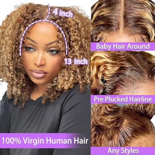 Trilumity Bob 13X4 Bob 200 Deep Wave Human Hair - Honey Blonde Hair Replacement Wig