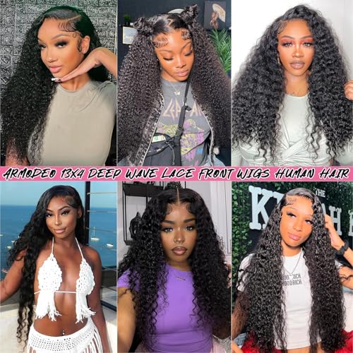 Trilumity 250 Density Front Wet Deep Wave Human Hair - Natural Black Hair Replacement Wig