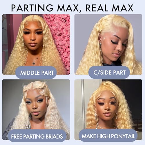 Trilumity 613 Blonde 16A Deep Wave Human Hair - 613 Blonde Hair Replacement Wig