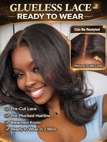 Trilumity Layered Yaki Straight Bob Straight 100% Human Hair - Natural Black Hair Replacement Wig