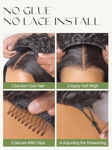 Trilumity Half Curly Human Hair - Natural Black Hair Replacement Wig