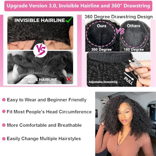 Trilumity Kinky Half Wear Curly Human Hair - Natural Black Hair Replacement Wig