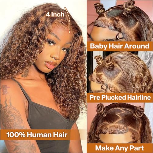Trilumity Bob 13X4 Front For Deep Wave Human Hair - Honey Blonde Hair Replacement Wig