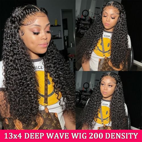 Trilumity 13X4 200 Density Deep Wave 100% Human Hair - Natural Black Hair Replacement Wig