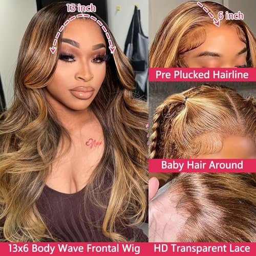 Trilumity Honey Blonde Ombre 13X6 Body Wave Human Hair - Honey Blonde Hair Replacement Wig