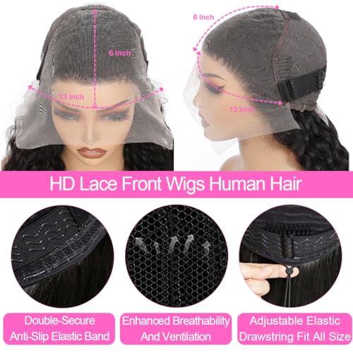 Trilumity Water 13X6 Front Deep Wave 100% Human Hair - Natural Black Hair Replacement Wig