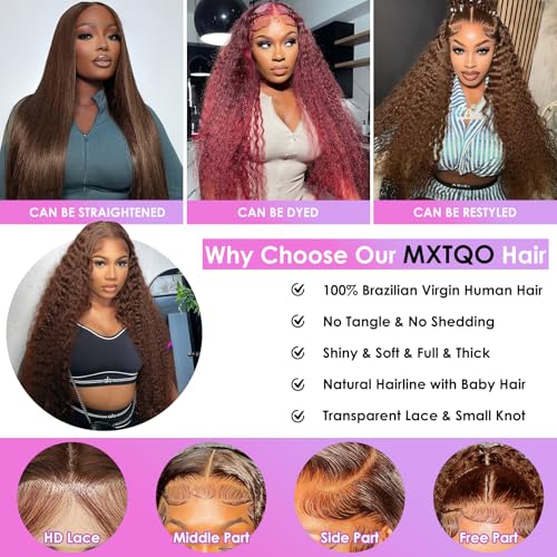 Trilumity Chocolate Brown 200 Density Deep Wave Human Hair - Brown Hair Replacement Wig