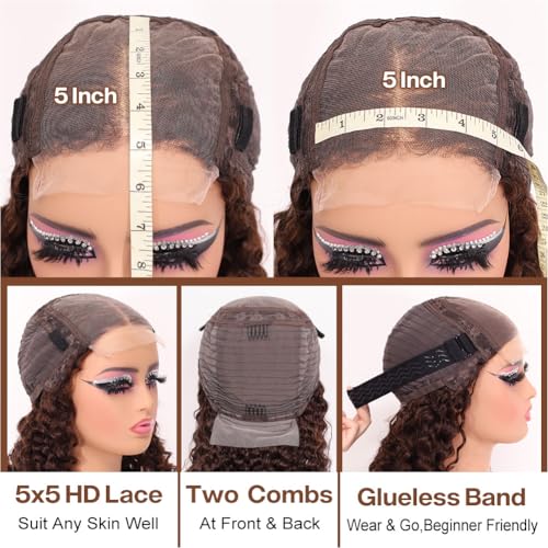 Trilumity Bob 200 Density 5X5 Deep Wave 100% Human Hair - Brown Hair Replacement Wig