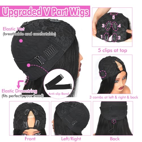 Trilumity V Part Straight Human Hair - Natural Black Hair Replacement Wig