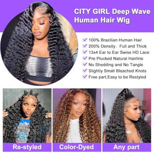 Trilumity City Girl 13X4 Hd Deep Wave Human Hair - Natural Black Hair Replacement Wig