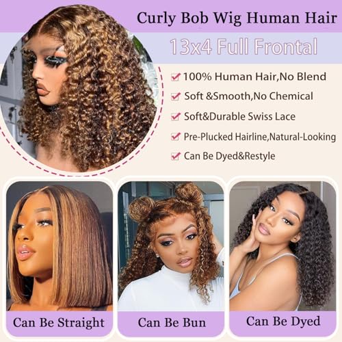 Trilumity Bob 13X4 Bob 200 Deep Wave Human Hair - Honey Blonde Hair Replacement Wig