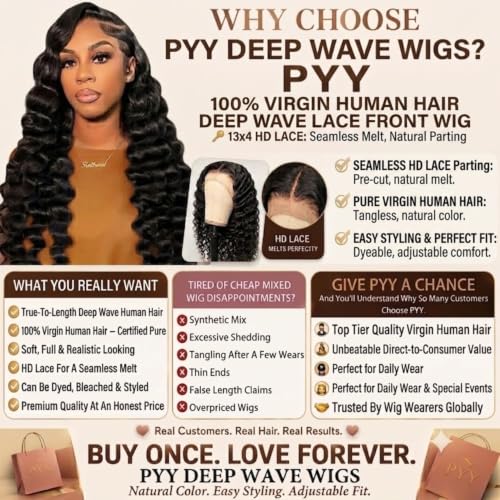 Trilumity 13X4 Baby Hair Deep Wave 100% Human Hair - Natural Color Hair Replacement Wig