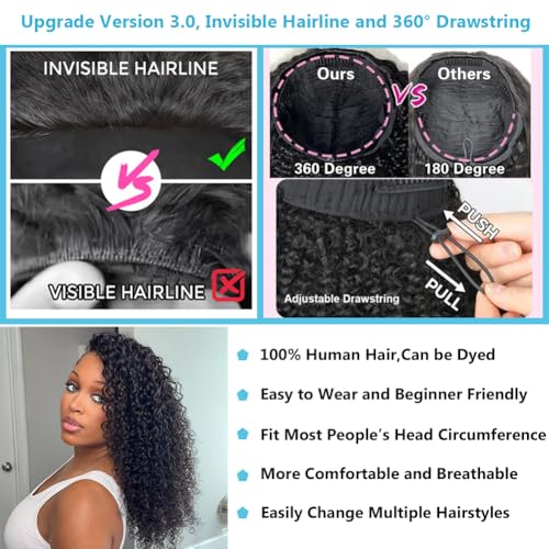 Trilumity Half 3 In 1 Water Wave Human Hair - Natural Black Hair Replacement Wig