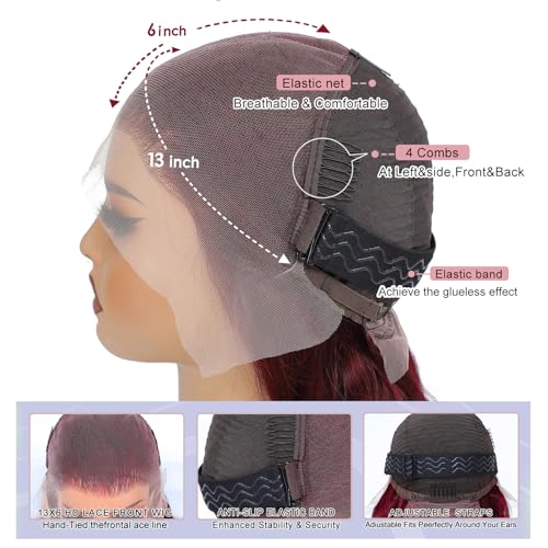 Trilumity 99J Burgundy 13X6 Body Wave Human Hair - Burgundy Hair Replacement Wig