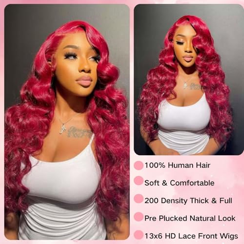 MAKATI 24 Inch 99j Burgundy Lace Front Wigs Human Hair 13x6 HD Transparent Burgundy Wig Human Hair 200 Density Pre Plucked Glueless Frontal Wigs Human Hair for Black Women