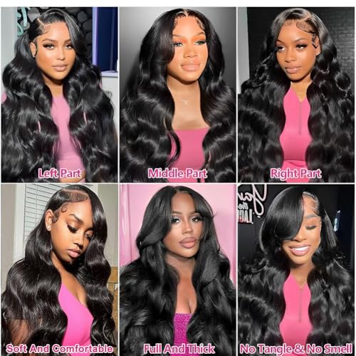Trilumity 200 Density 13X6 Glueless Body Wave Human Hair - Natural Black Hair Replacement Wig