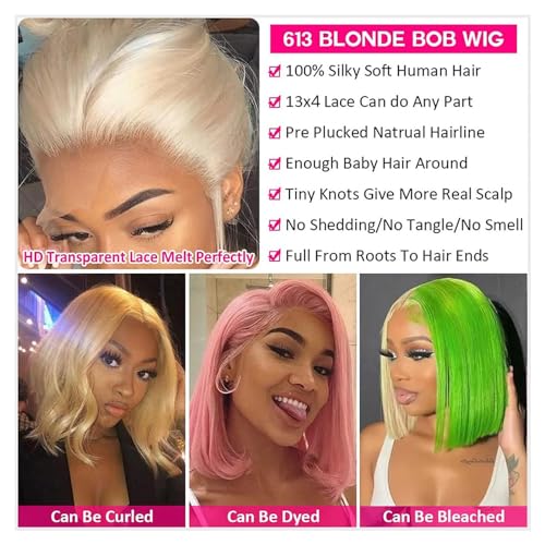 Trilumity Blonde Bob 613 13X4 Straight Human Hair - Natural Black Hair Replacement Wig