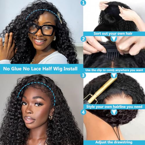 Trilumity Half 3 In 1 Water Wave Human Hair - Natural Black Hair Replacement Wig