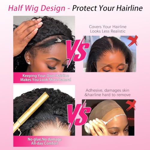Trilumity Burmese Half For Curly Human Hair - Natural Black Hair Replacement Wig