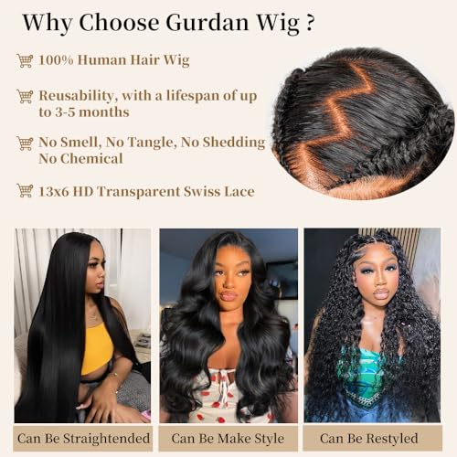 Trilumity Real 200 Density 13X6 Body Wave Human Hair - Natural Black Hair Replacement Wig