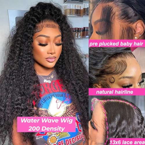 Trilumity Water 13X6 Front 200 Water Wave Human Hair - Natural Black Hair Replacement Wig