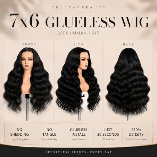 Trilumity 7X6 Closure Glueless Body Wave Human Hair - Natural Black Hair Replacement Wig