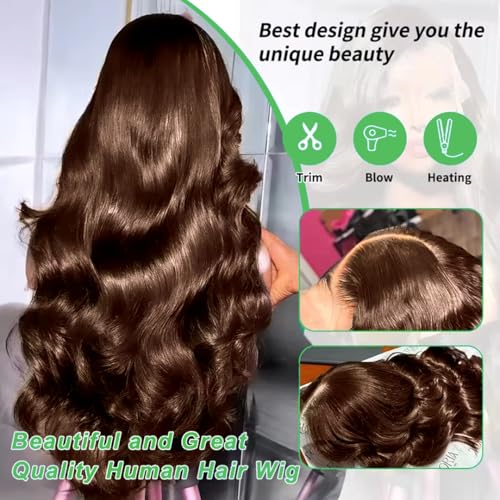 Trilumity Chocolate Brown 13X6 Front Body Wave 100% Human Hair - Brown Hair Replacement Wig