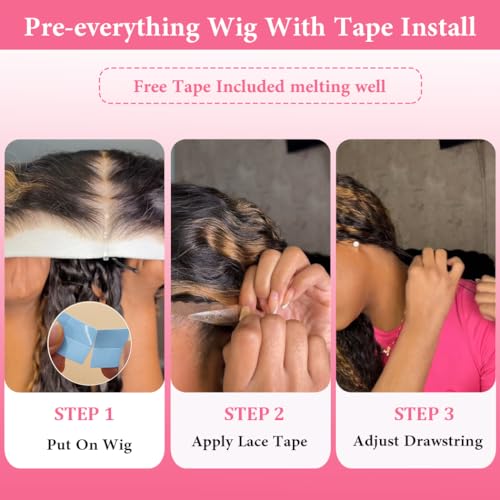 Trilumity 7X5 Highlight Ombre Glueless Deep Wave Human Hair - Natural Black Hair Replacement Wig
