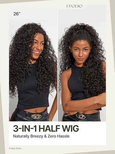 Trilumity Half Curly Human Hair - Natural Black Hair Replacement Wig