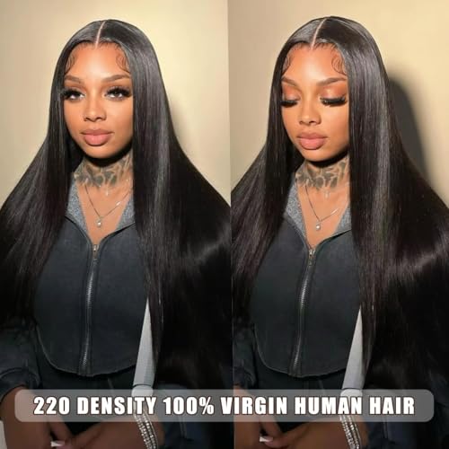 Trilumity Straight 200 Density 13X6 Straight Human Hair - Natural Black Hair Replacement Wig
