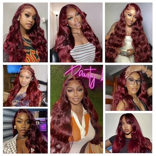 Trilumity 99J Burgundy 13X6 Body Wave Human Hair - Burgundy Hair Replacement Wig