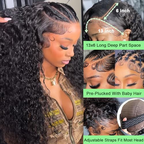 Trilumity 13X6 Front 200 Deep Wave 100% Human Hair - Natural Black Hair Replacement Wig