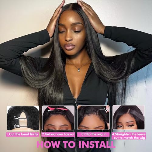 Trilumity V Part Straight Human Hair - Natural Black Hair Replacement Wig
