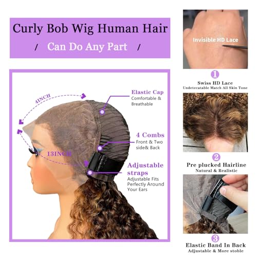Trilumity Bob 13X4 Bob 200 Deep Wave Human Hair - Honey Blonde Hair Replacement Wig