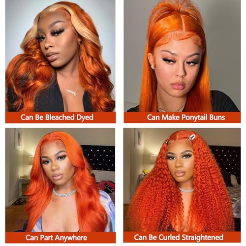 Trilumity Ginger Orange Wavy Body Wave Human Hair - Natural Black Hair Replacement Wig