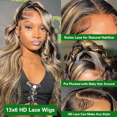 Trilumity 13X6 Balayage Highlight Body Wave Human Hair - Natural Black Hair Replacement Wig