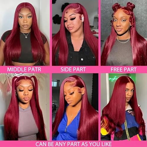 Trilumity Burgundy 13X6 Hd Straight Human Hair - Natural Color Hair Replacement Wig