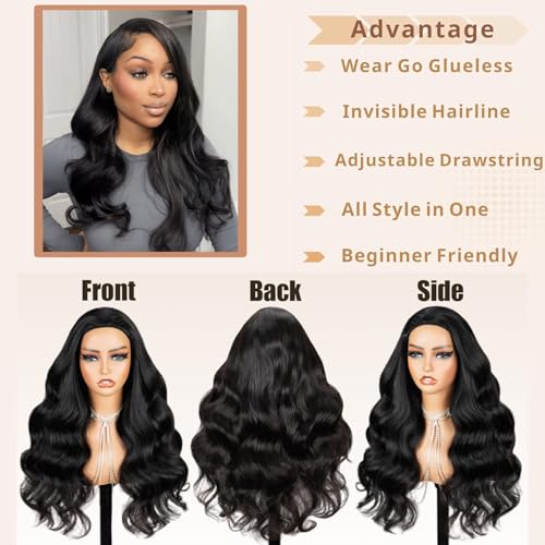 Trilumity Half 3 In 1 Body Wave Human Hair - Natural Black Hair Replacement Wig