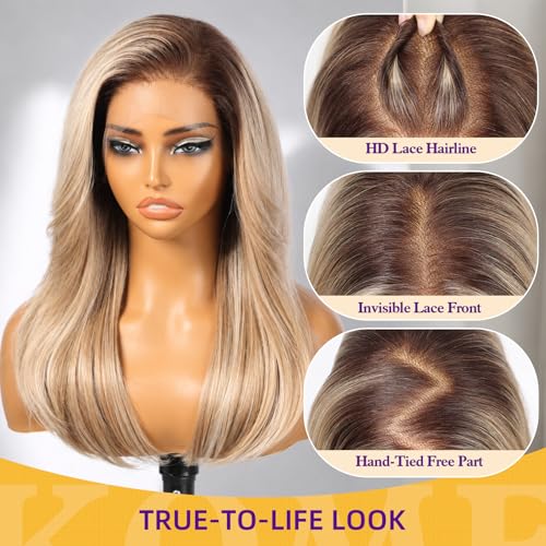 Trilumity Ash Blonde Highlight Straight Synthetic Fiber - Natural Black Hair Replacement Wig