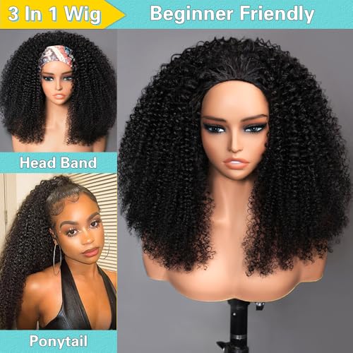 Trilumity Kinky Half 200 Density Curly Human Hair - Natural Black Hair Replacement Wig