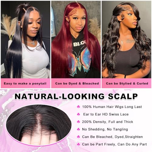 Trilumity 13X6 Straight Thick Straight Human Hair - Natural Black Hair Replacement Wig