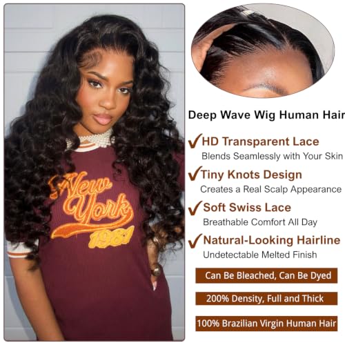 Trilumity 13X4 Glueless With Deep Wave Human Hair - Natural Black Hair Replacement Wig