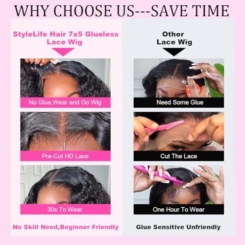 Trilumity Wear And Go Glueless Deep Wave Human Hair - Natural Black Hair Replacement Wig