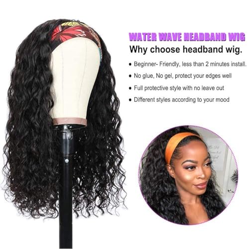 Trilumity Headband Water Headband For Water Wave Human Hair - Natural Black Hair Replacement Wig